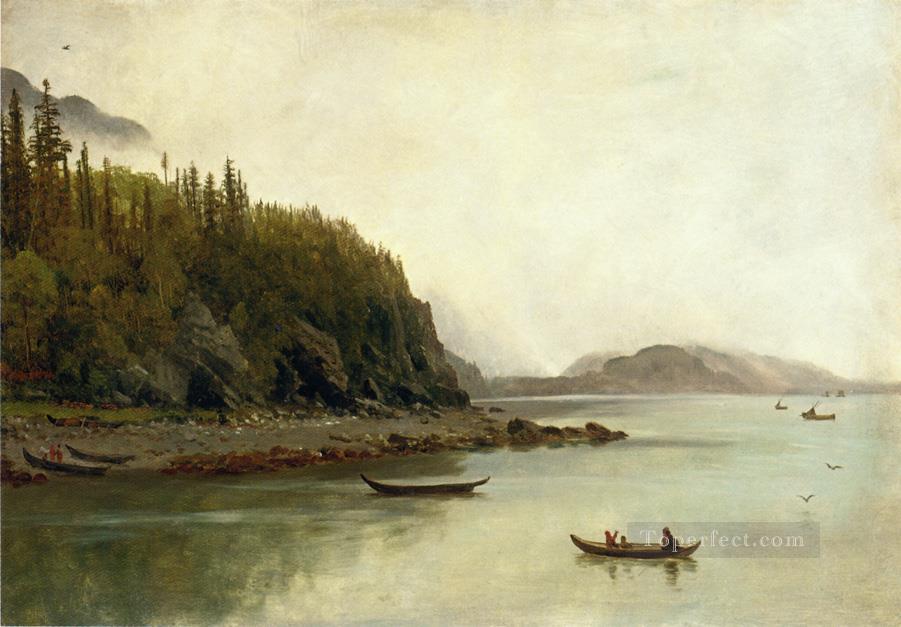 Indians Fishing luminism landsacpes Albert Bierstadt Oil Paintings